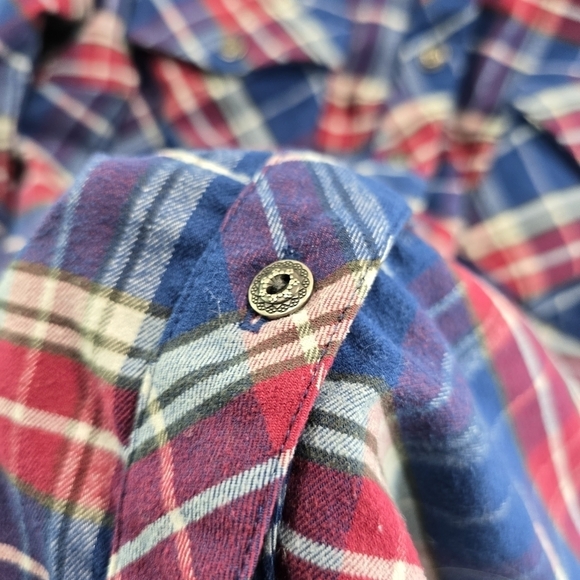 Kuhl Shirt Women Small Red Blue Button Up Plaid Long Sleeve Alina Flannel Collar - Picture 11 of 14